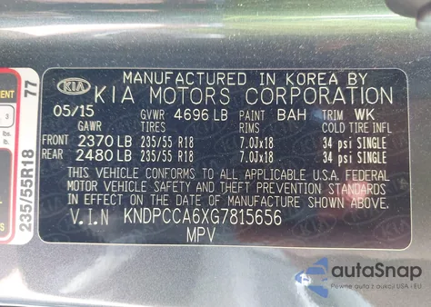 2016 Kia Sportage Sx z USA, uszkodzony, nr VIN KNDPCCA6XG7815656